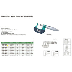 Insize Spherical Anvil Tube Micrometer 25-50mm Type A Series 3260-50A - Twin Eagle Imports