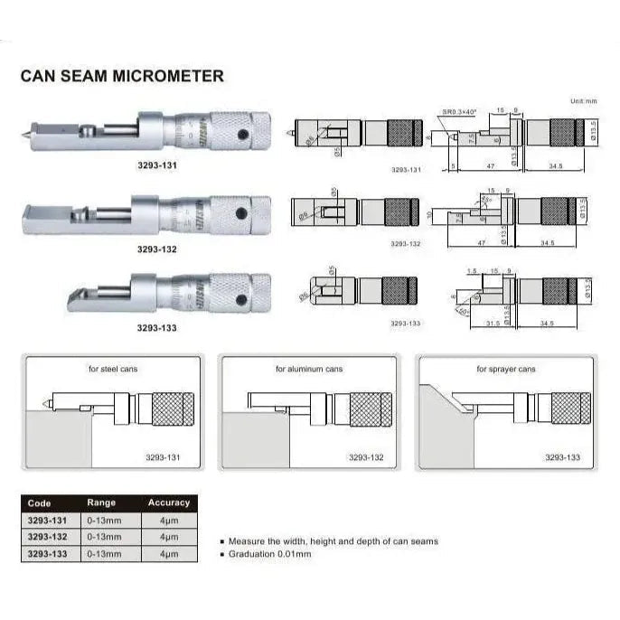 Insize Spray Can Seam Micrometer 0-0.6" Range Series 3293-063 - Twin Eagle Imports