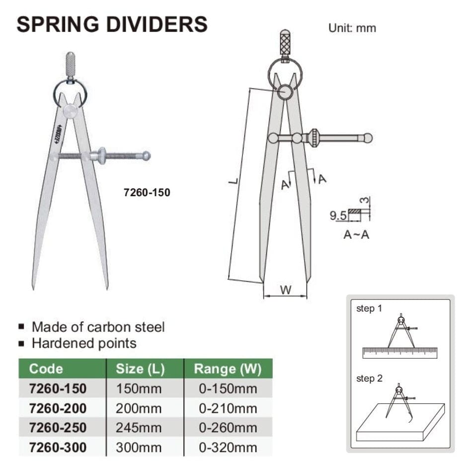Insize Spring Divider 245 mm Range Series 7260-250 - Twin Eagle Imports