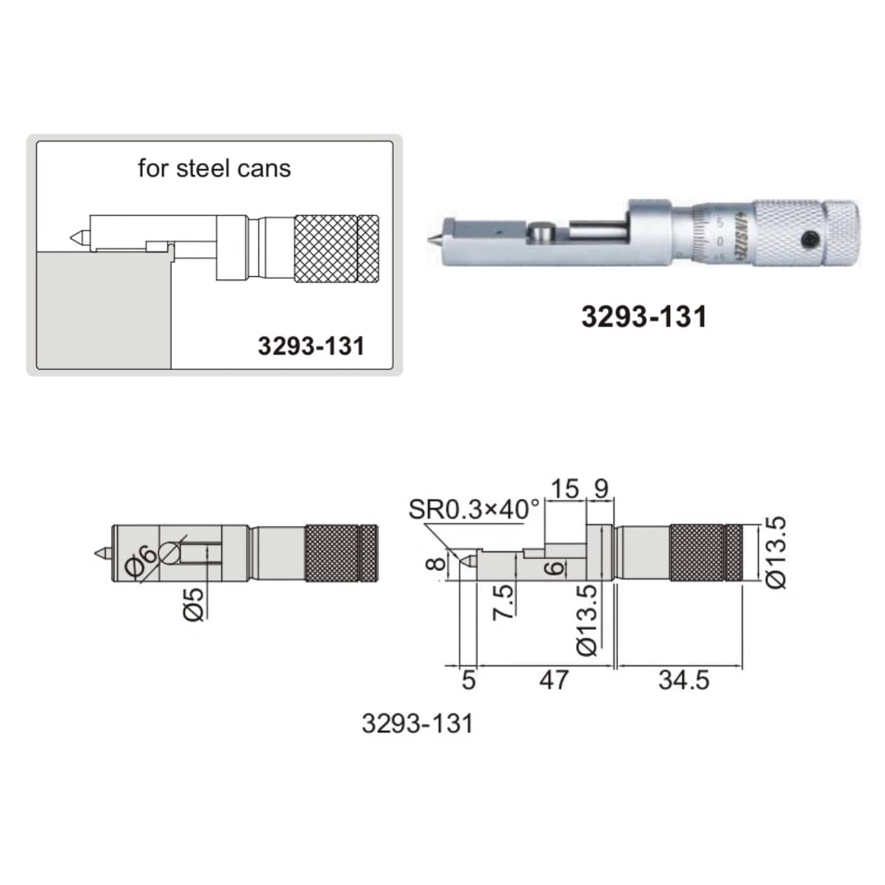 Insize Steel Can Seam Micrometer 0-13mm Range Series 3293-131 - Twin Eagle Imports