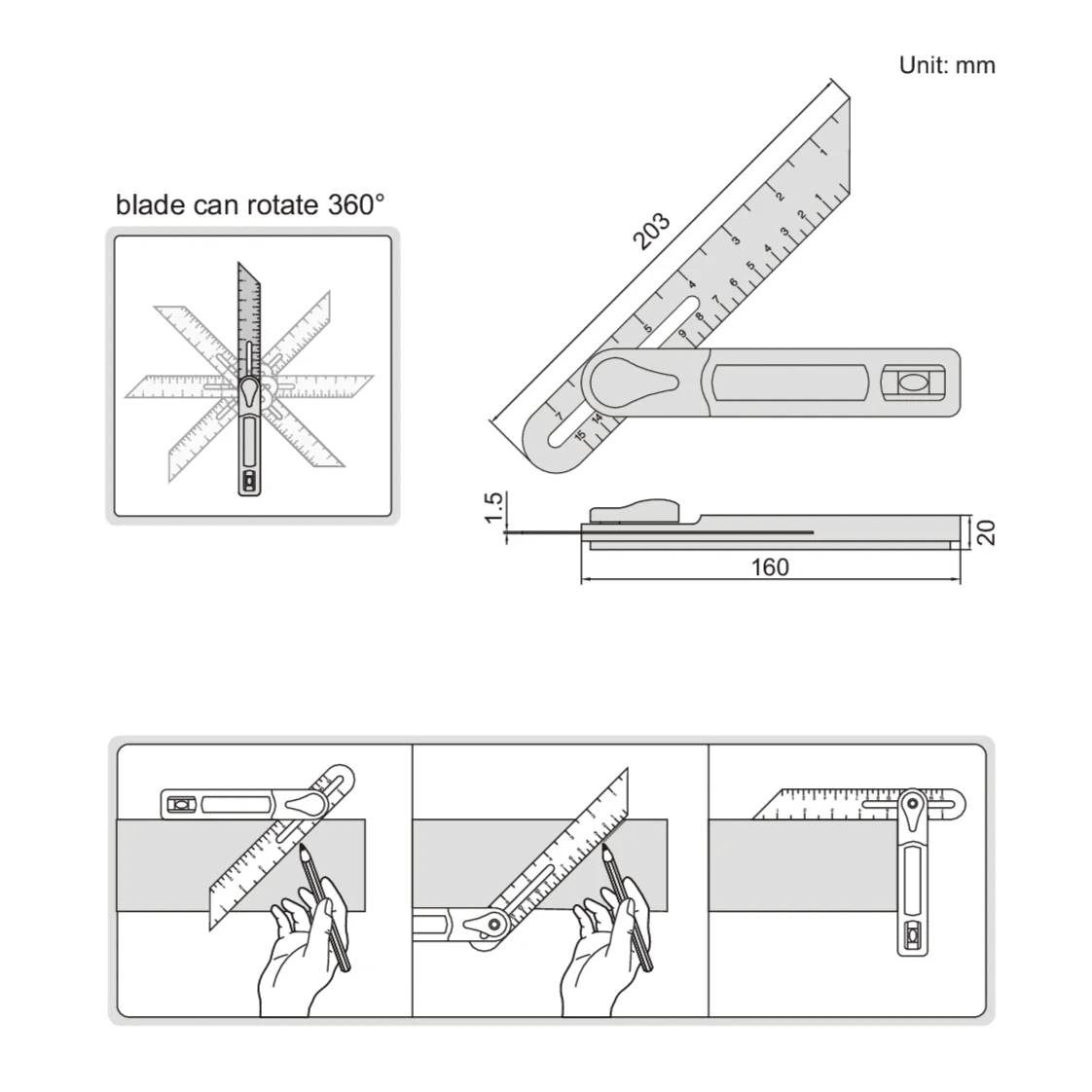 Insize T-Bevel 203 mm Blade Series 2281-360 - Twin Eagle Imports