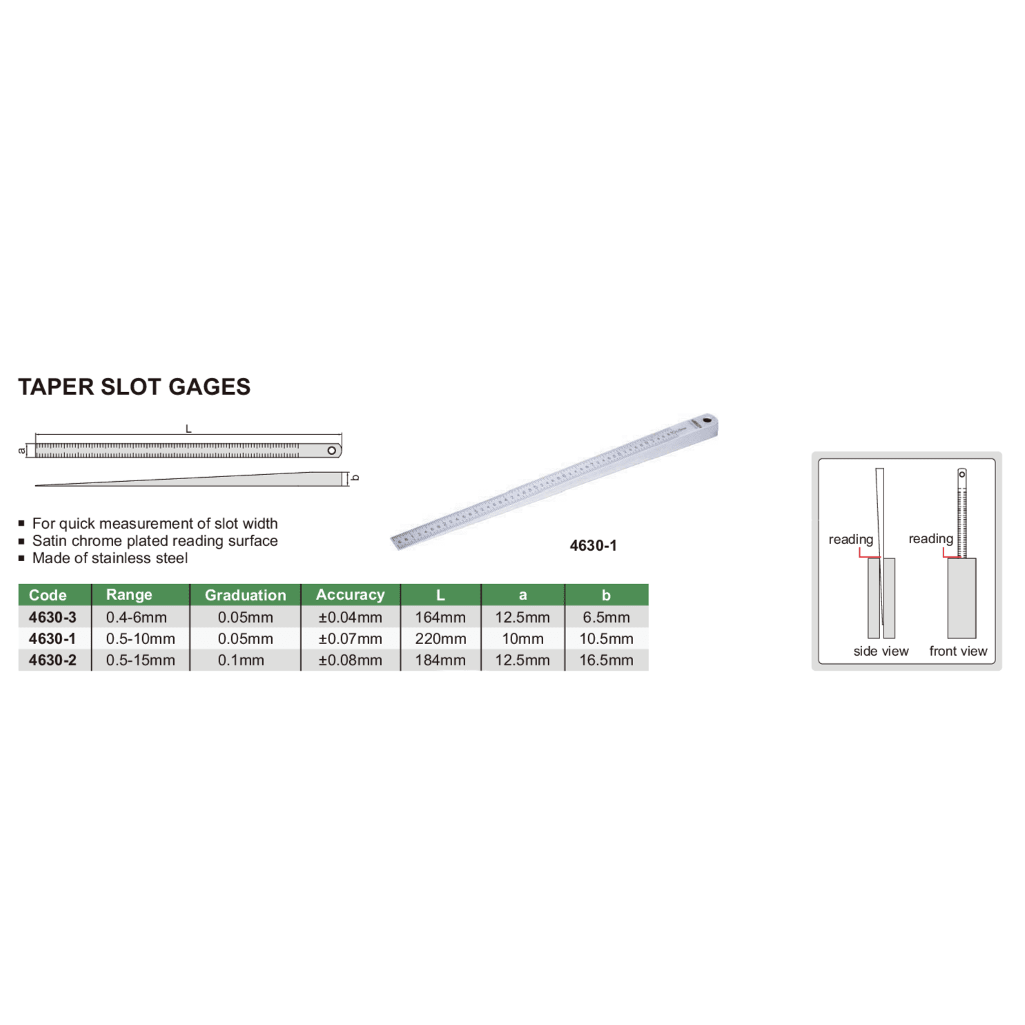 Insize Taper Slot Gauge 0.4–6mm Series 4630-3 - Twin Eagle Imports