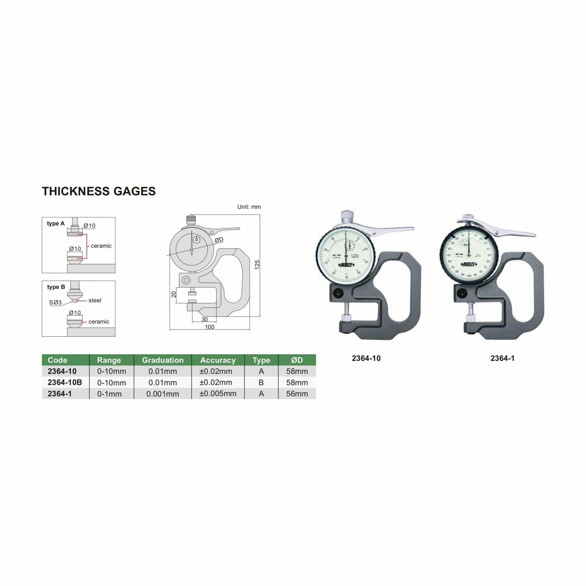 Insize Thickness Gauge 0-10mm x 0.01mm Range Series 2364-10 - Twin Eagle Imports