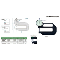 Insize Thickness Gauge 0-10mm x 0.01mm Range Series 2365-10 - Twin Eagle Imports