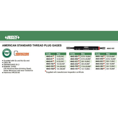 Insize Thread Plug Gage 1/4-28 UNF Class 2B Series 4643-1B2 - Twin Eagle Imports