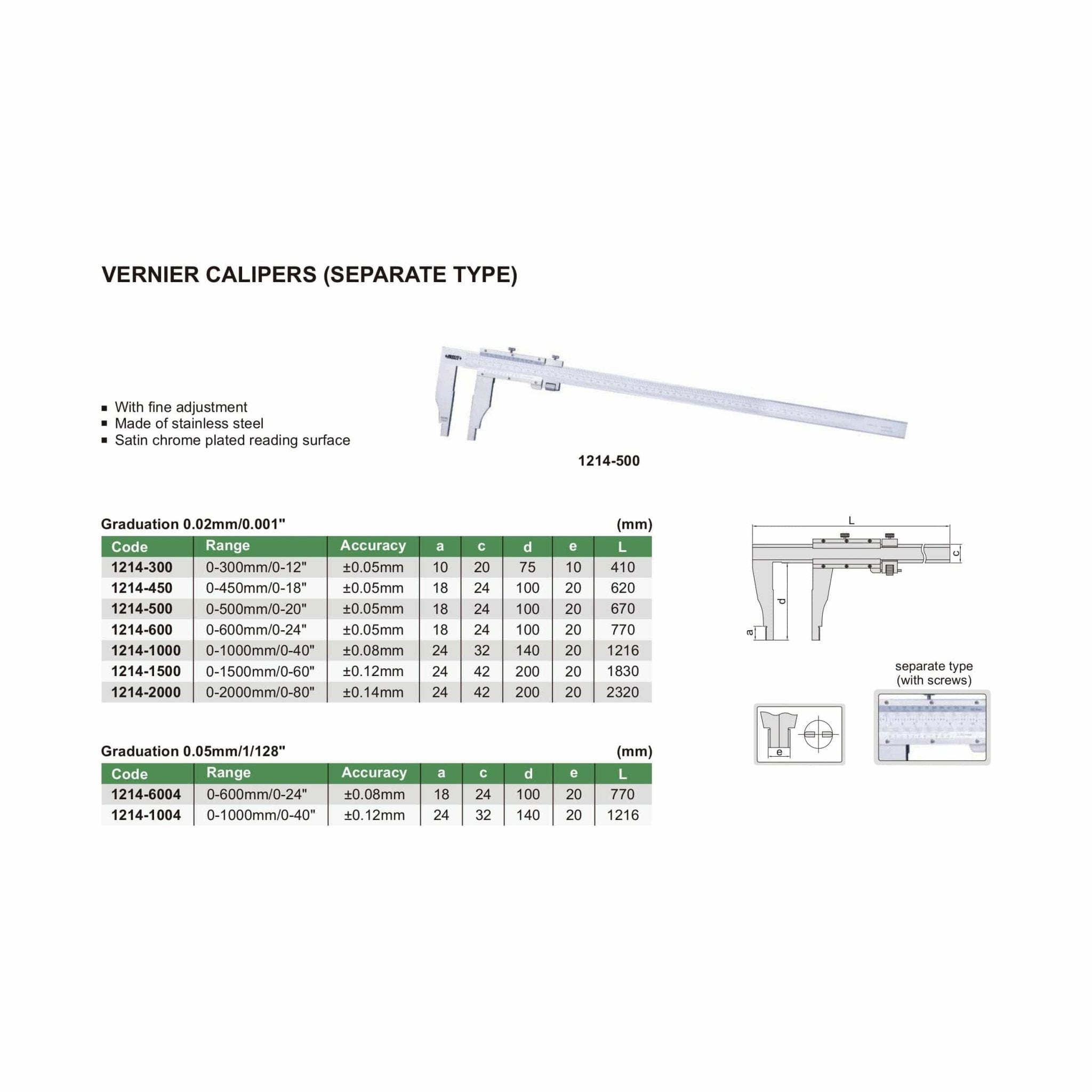 Insize Vernier Caliper 0-1000mm/0-40" Range Series 1214-1000 - Twin Eagle Imports