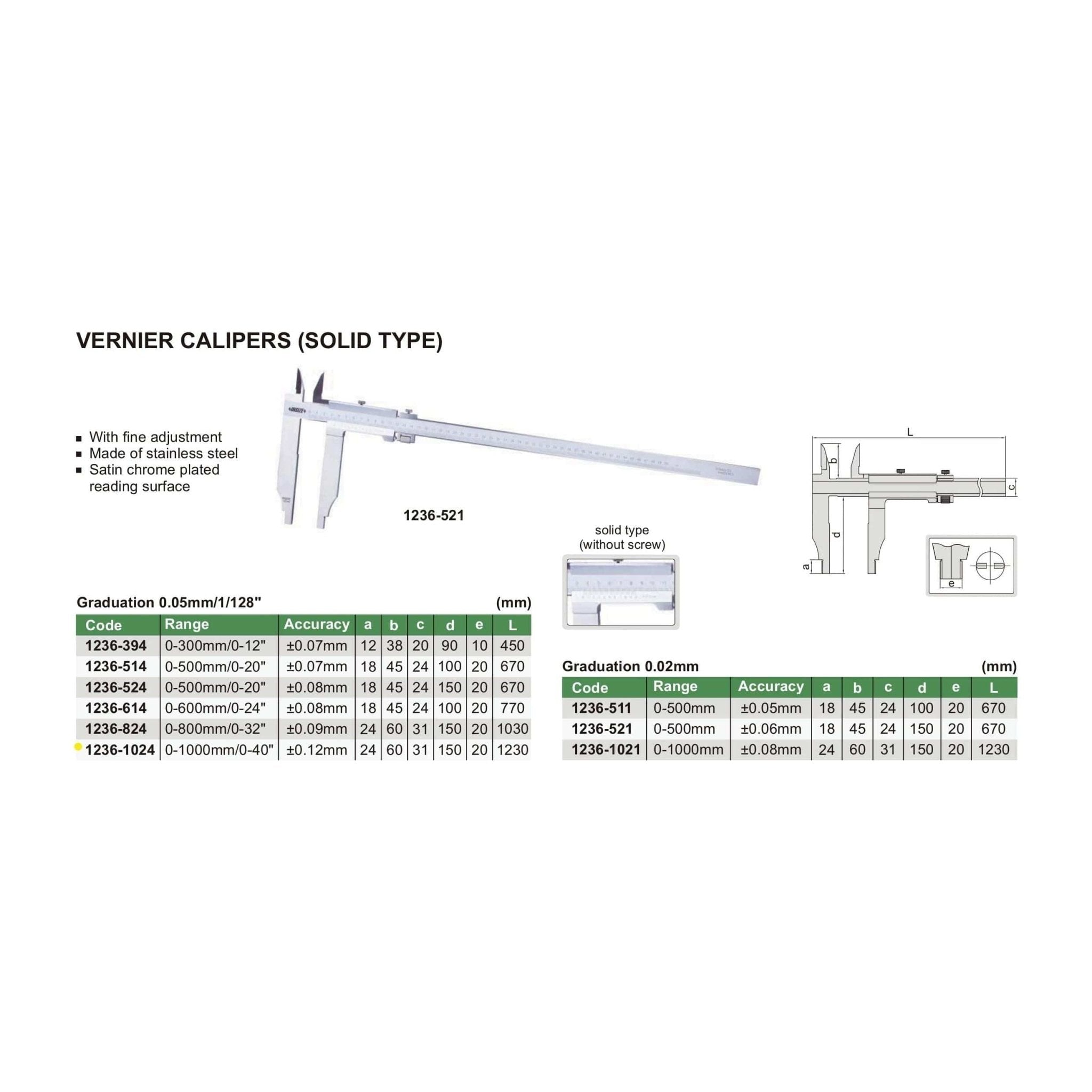 Insize Vernier Caliper 0-1000mm/0-40" Range Series 1236-1024 - Twin Eagle Imports