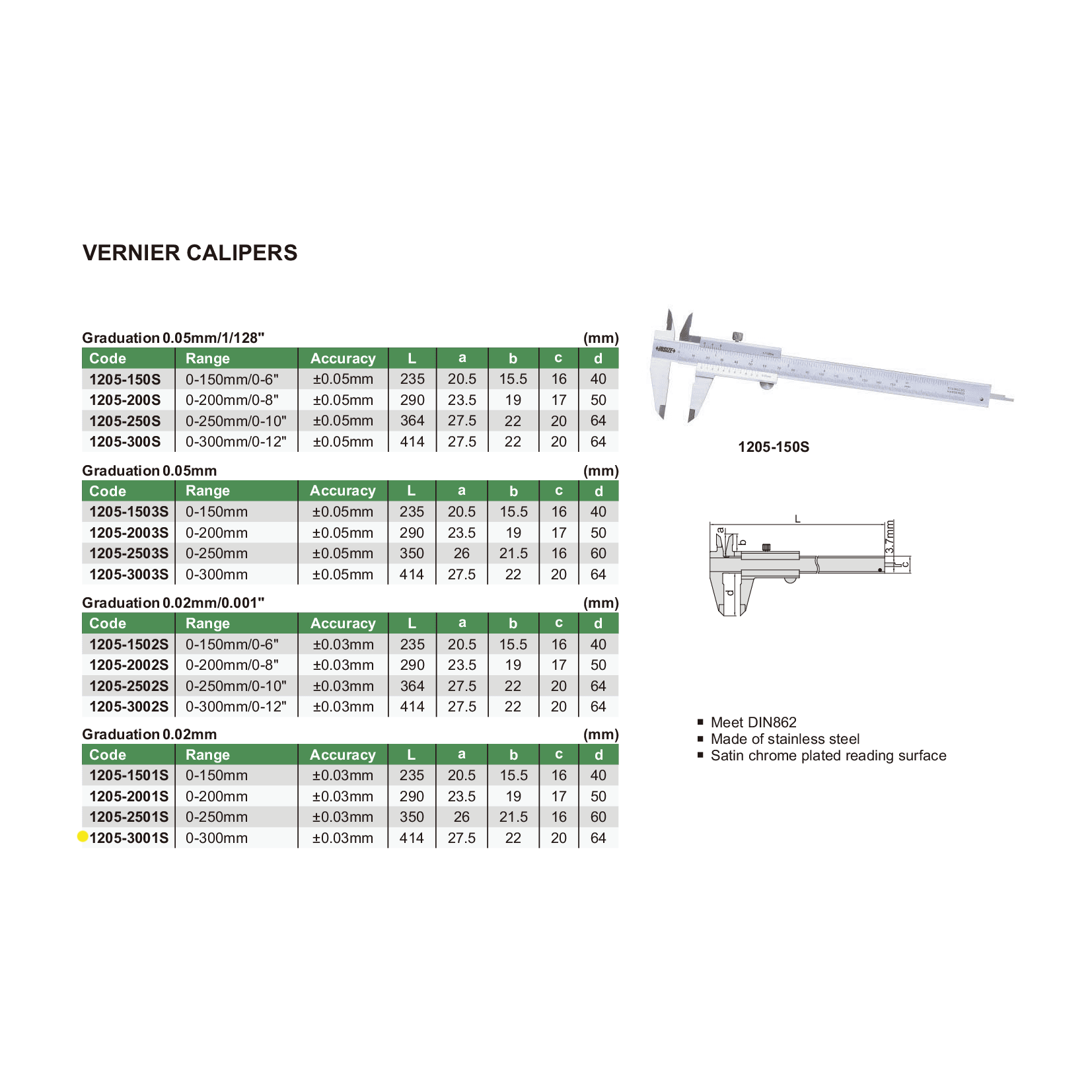 Insize Vernier Caliper 0-300mm Range Series 1205-3001S - Twin Eagle Imports