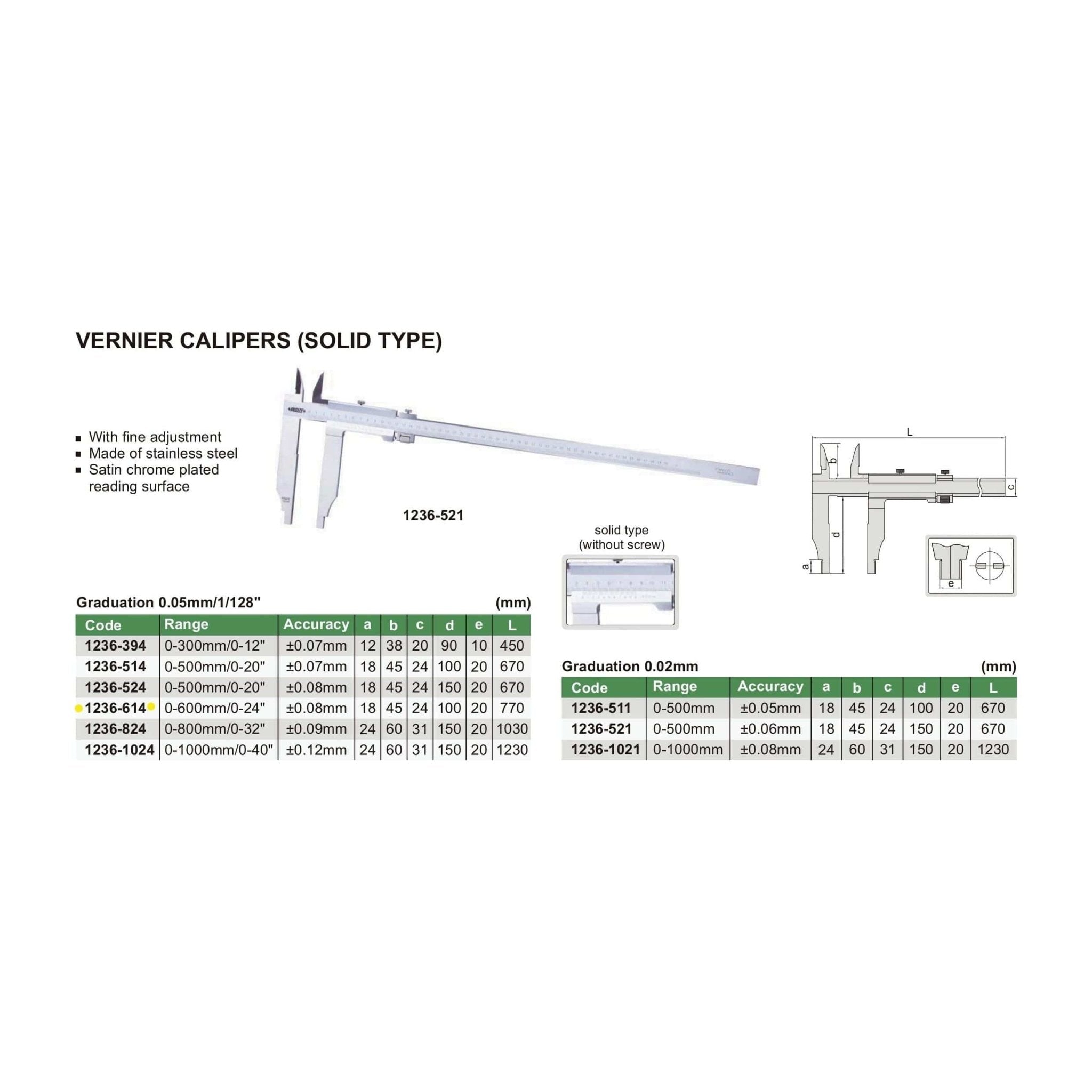 Insize Vernier Caliper 0-600mm/0-24" Range Series 1236-614 - Twin Eagle Imports