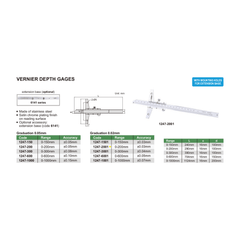 Insize Vernier Depth Gauge 0-200mm Range Series 1247-2001 - Twin Eagle Imports