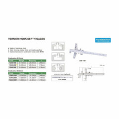 Insize Vernier Hook Depth Gauge 0-200mm Range Series 1248-200 - Twin Eagle Imports