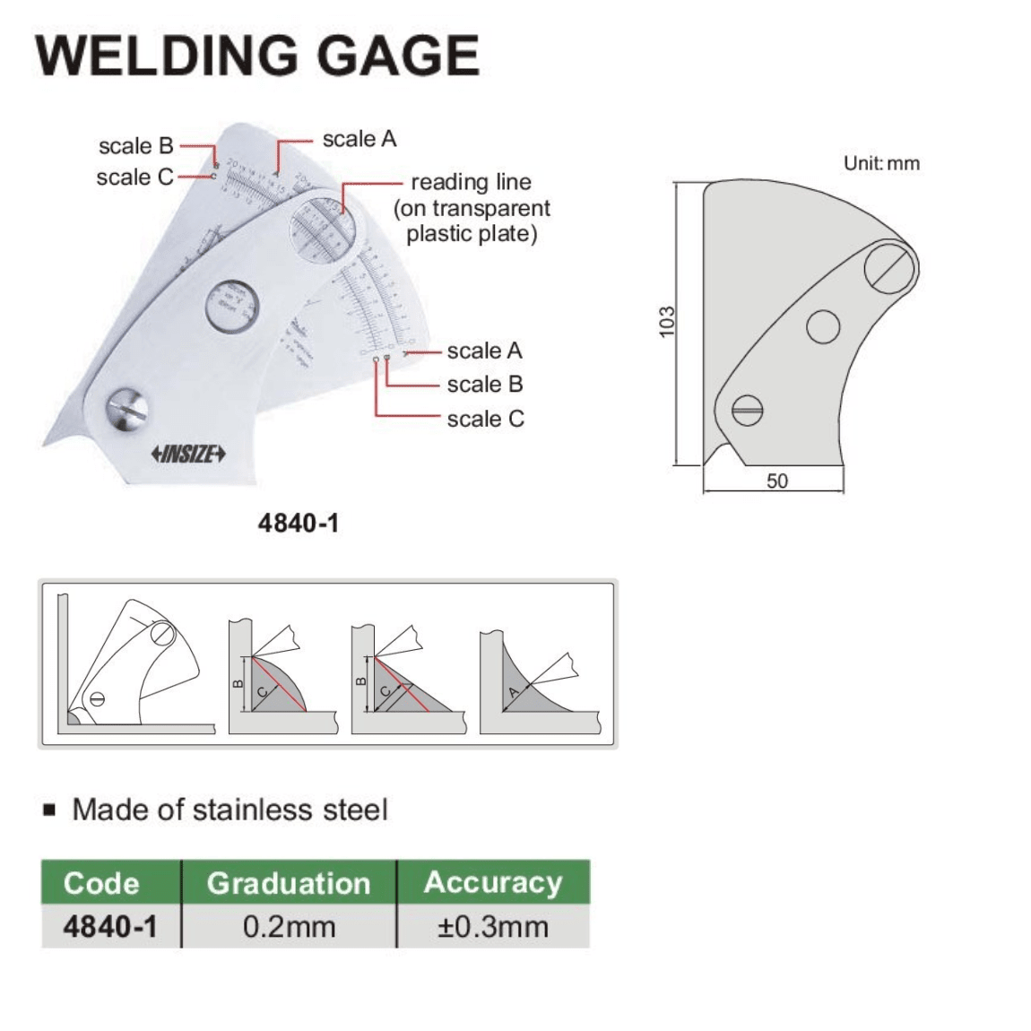 Insize Welding Gauge Series 4840-1 - Twin Eagle Imports