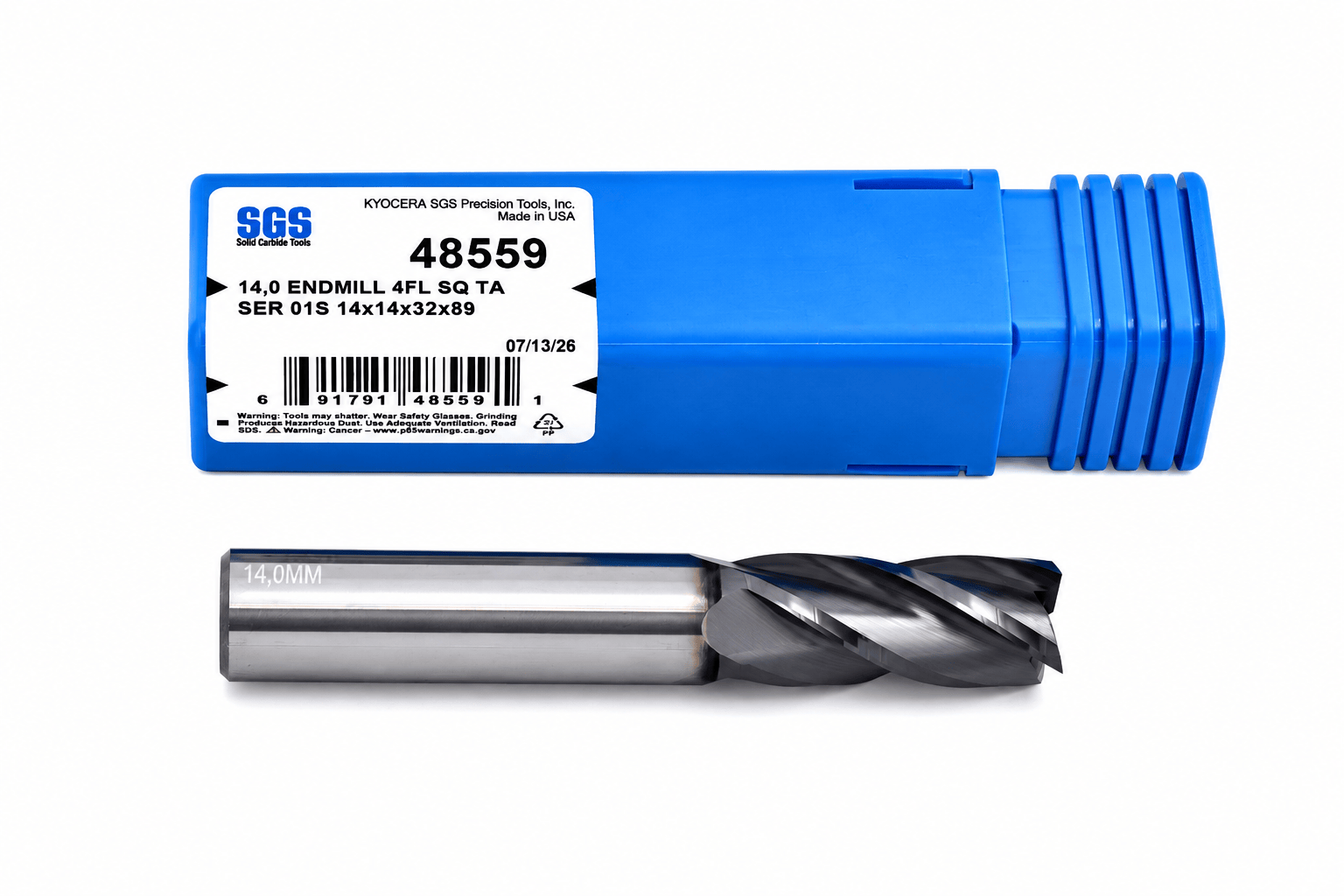 KYOCERA ASIA PACIFIC PTE LTD CARBIDE ENDMILL Kyocera SGS 48559 14mm 4 Flute Ti-NAMITE-A AlTiN Coated Carbide Square End Mill
