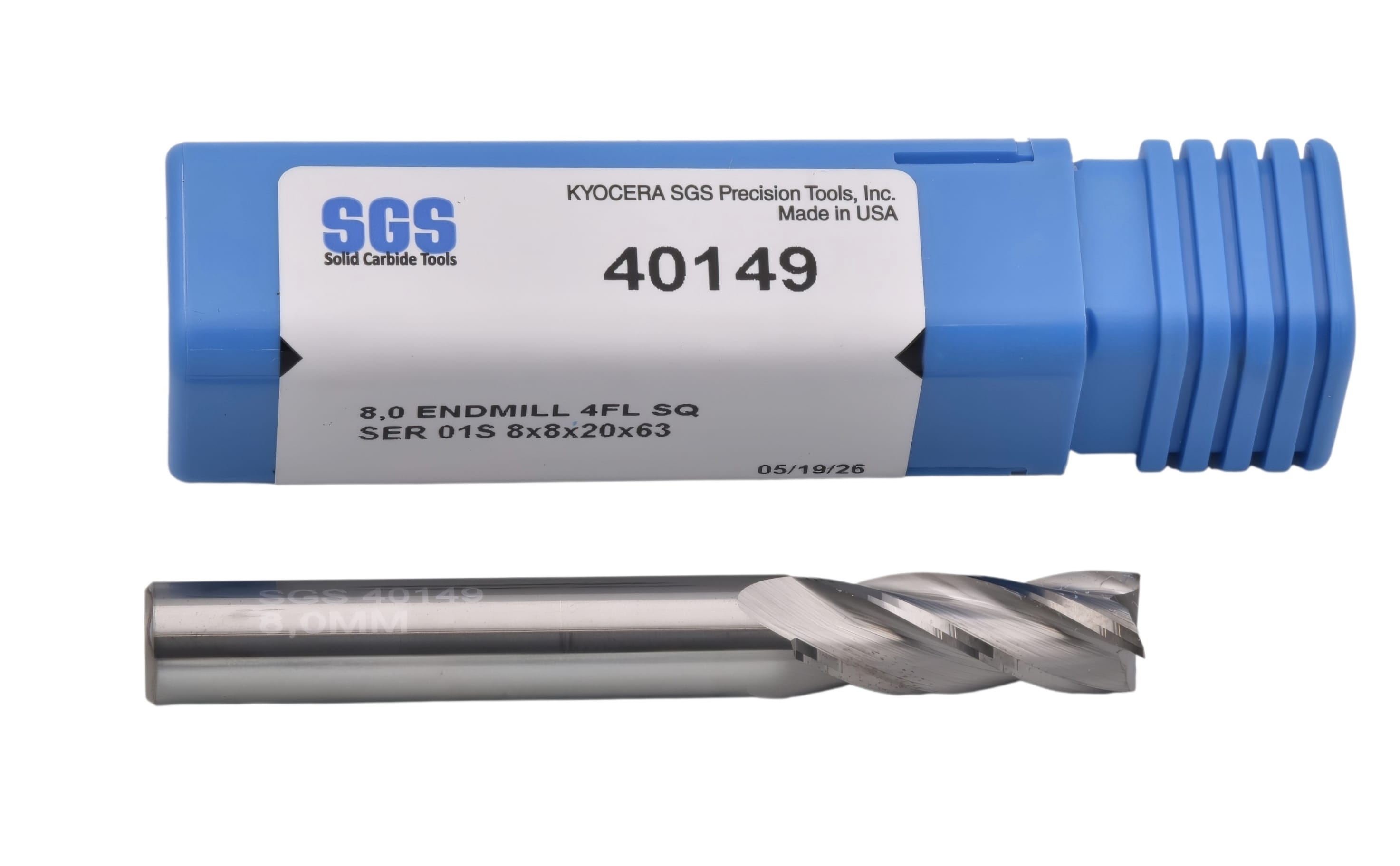 KYOCERA ASIA PACIFIC PTE LTD ENDMILL Kyocera SGS - 8.0mm 4 Flute Uncoated Carbide End Mill Short Series