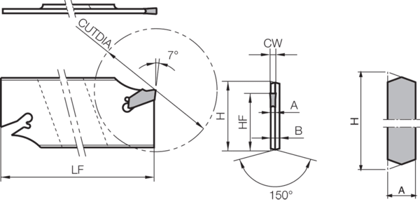 Kyocera KTKB32-2S 2.0-2.4mm 150mm OAL Neutral Parting Toolholder - Twin Eagle Imports