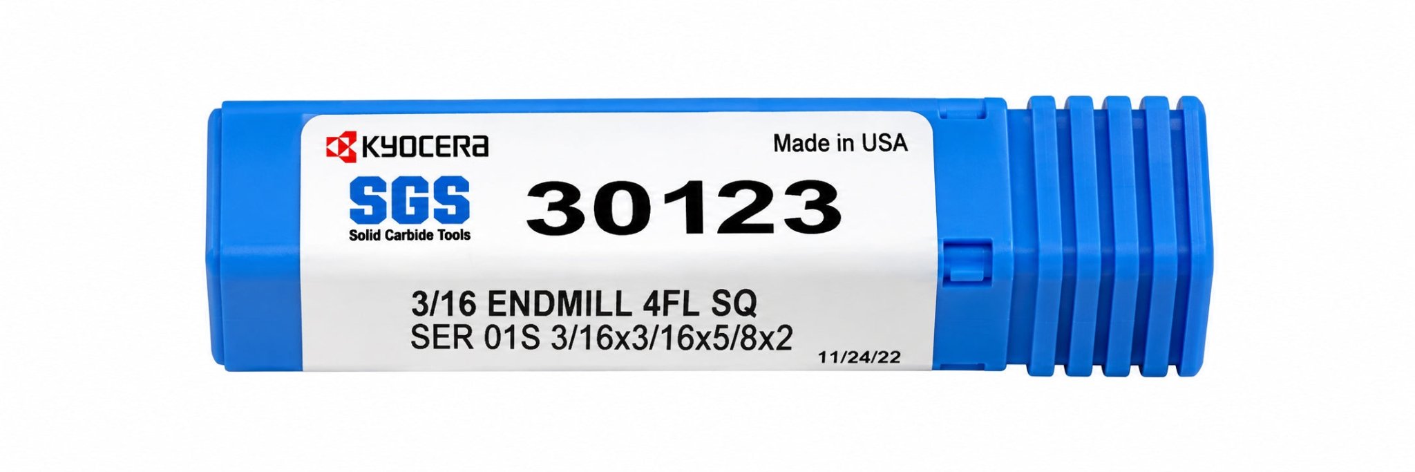 Kyocera SGS 30123 3/16" 4 Flute Bright Uncoated Long Carbide Square End Mill - Twin Eagle Imports