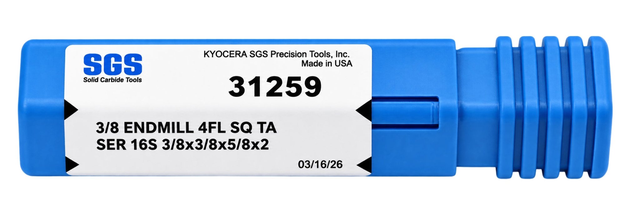 Kyocera SGS 31259 3/8" 4 Flute Ti-NAMITE-A AlTiN Coated Stub Carbide Square End Mill - Twin Eagle Imports