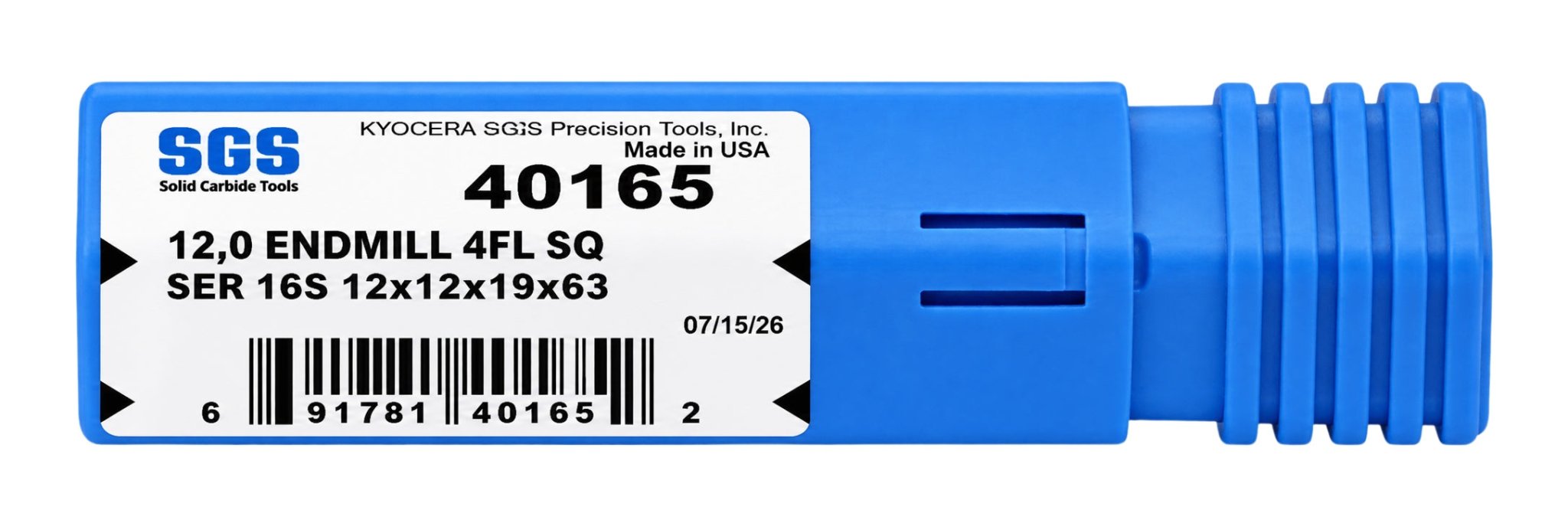 Kyocera SGS 40165 12mm 4 Flute Uncoated Stub Carbide Square End Mill - Twin Eagle Imports