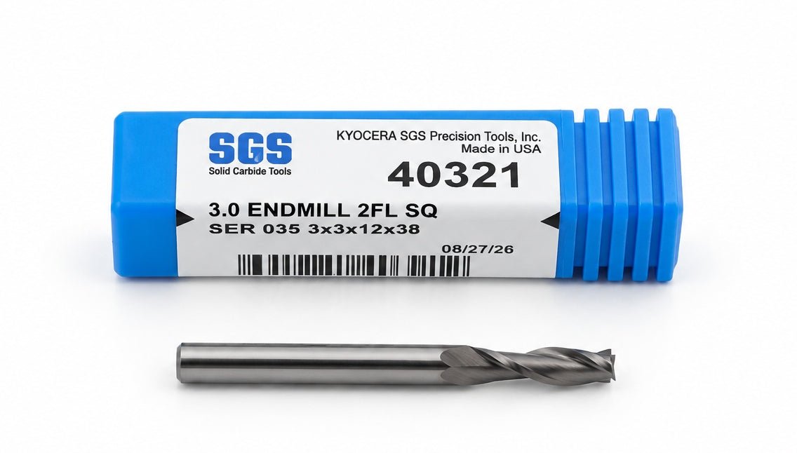 Kyocera SGS 40321 3mm 2 Flute Bright Uncoated Long Carbide Square End Mill - Twin Eagle Imports