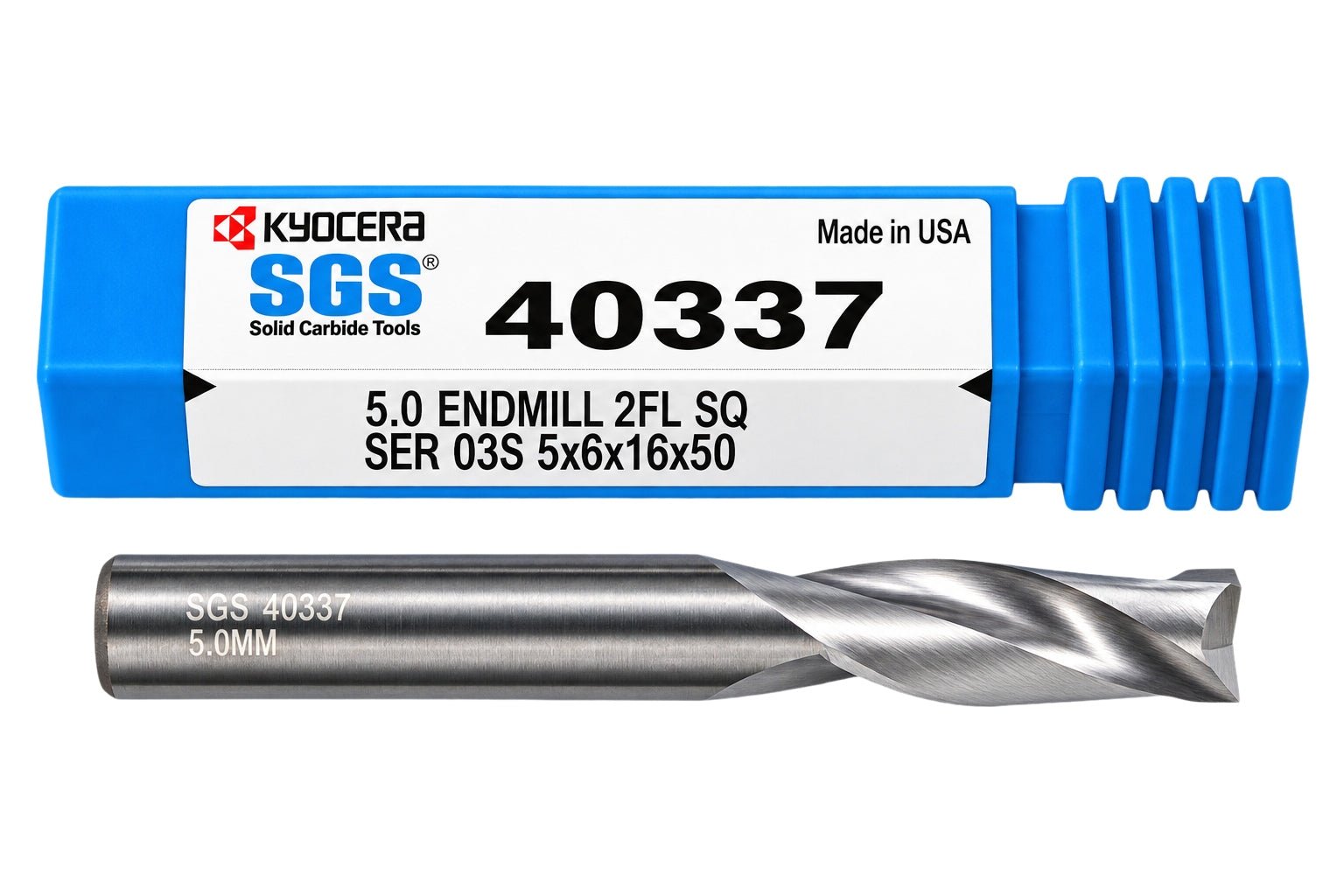 Kyocera SGS 40337 5mm 2 Flute Bright Uncoated Carbide Square End Mill - Twin Eagle Imports