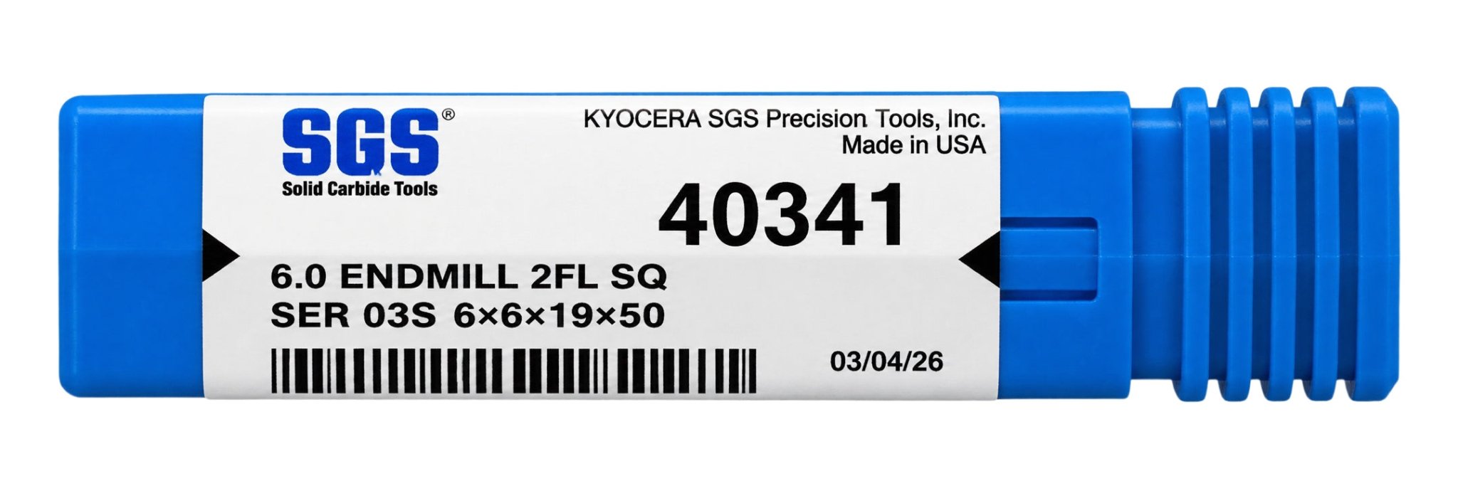 Kyocera SGS 40341 6mm 2 Flute Bright Uncoated Carbide Square End Mill - Twin Eagle Imports
