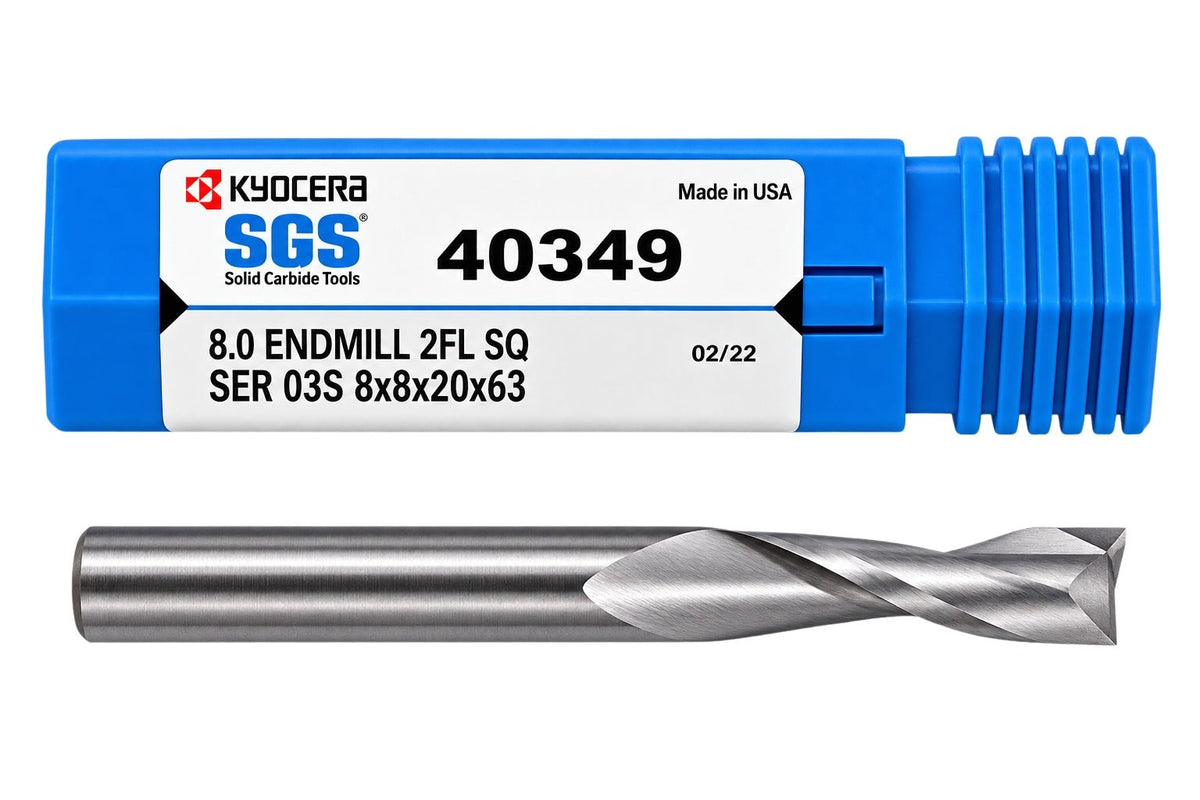 Kyocera SGS 40349 8mm 2 Flute Bright Uncoated Carbide Square End Mill - Twin Eagle Imports