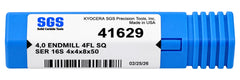 Kyocera SGS 41629 4mm 4 Flute Bright Uncoated Stub Carbide Square End Mill - Twin Eagle Imports