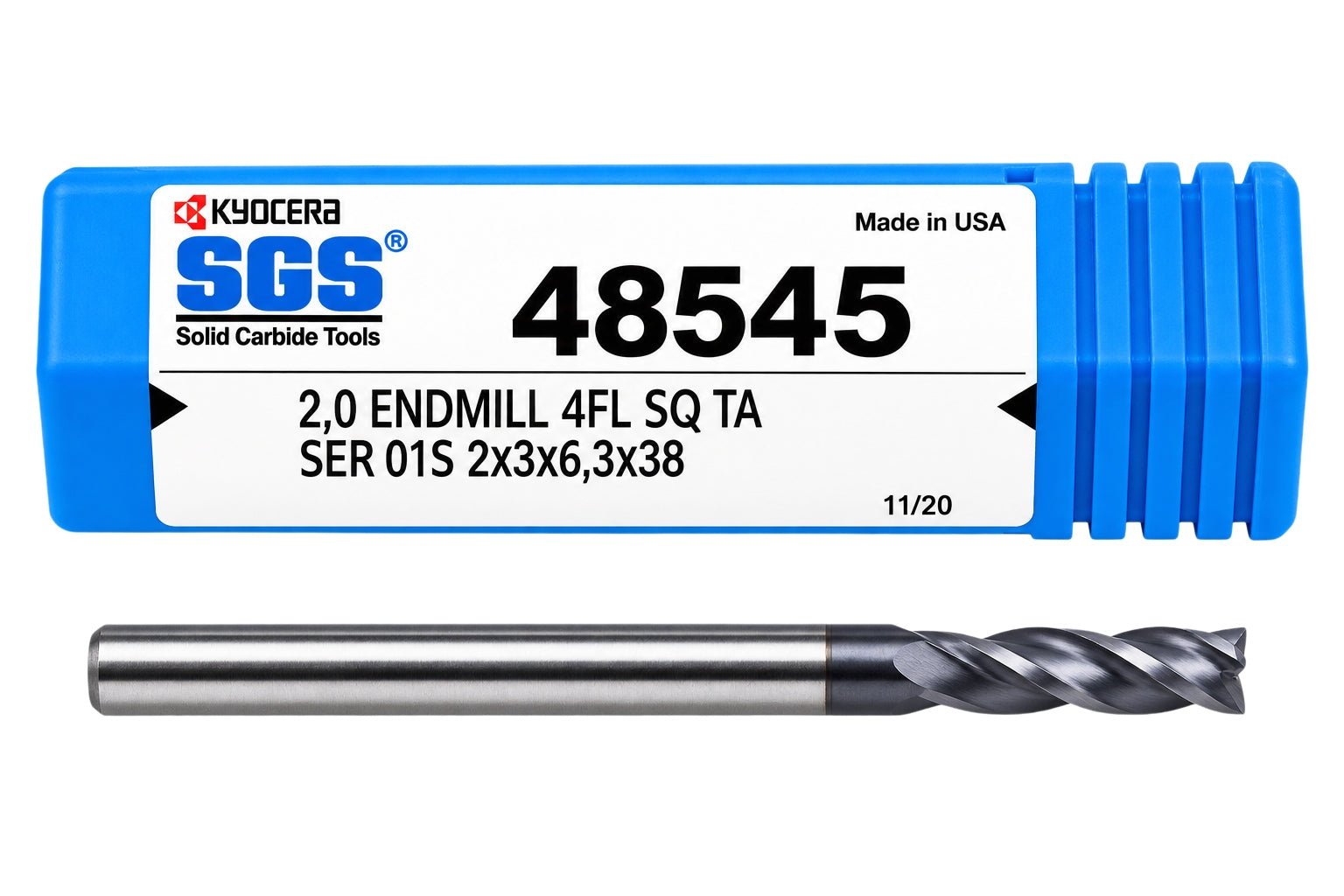 Kyocera SGS 48545 2mm 4 Flute Ti-NAMITE-A AlTiN Coated Carbide Square End Mill - Twin Eagle Imports