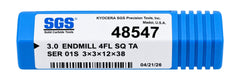 Kyocera SGS 48547 3mm 4 Flute Ti-NAMITE-A AlTiN Coated Carbide Square End Mill - Twin Eagle Imports