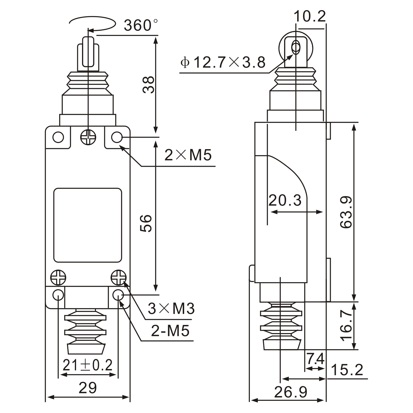 ME-8122 Cross Roller Plunger Momentary Limit Switch - Twin Eagle Imports