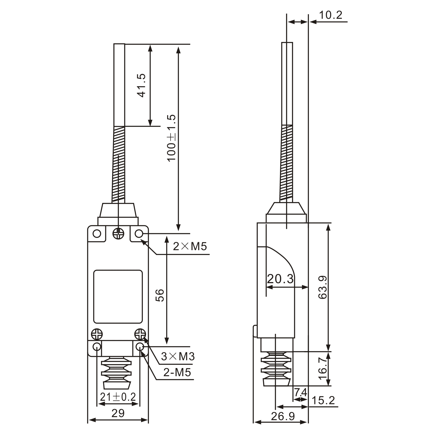 ME-8168 Double Circuit, Flexible Spring Arm Limit Switch - Twin Eagle Imports