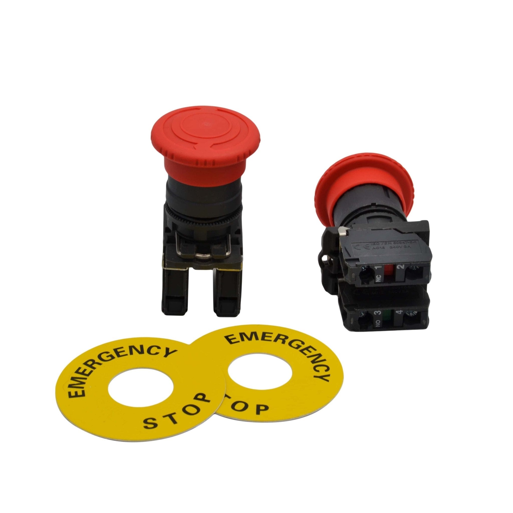 Mushroom head pushbutton Emergency Stop NC NO Switch Electrical 12V 24V TB5-AS545 - Twin Eagle Imports