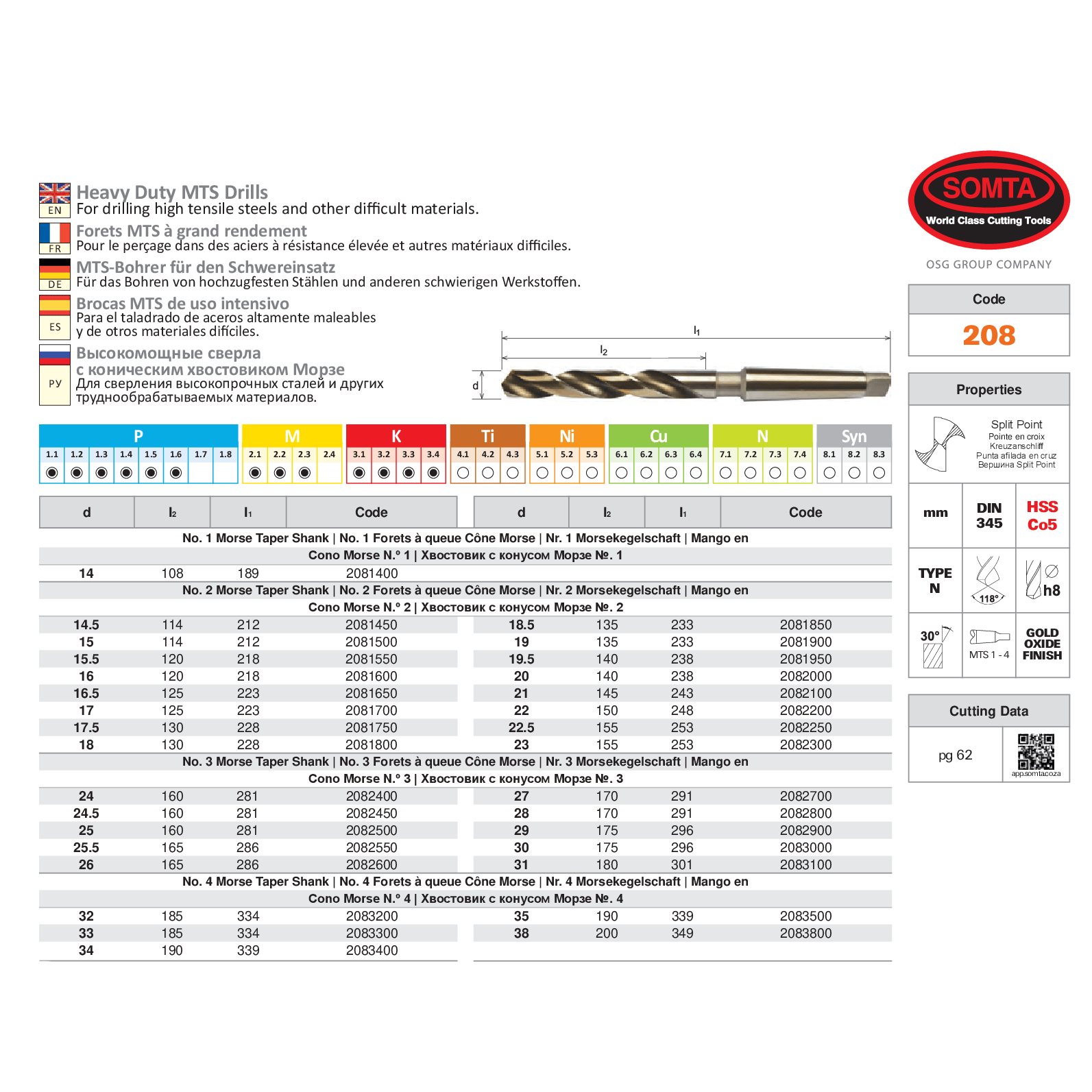 SOMTA DRILLS Somta Series 208 – HSS Co5 MT3 Drill 25mm