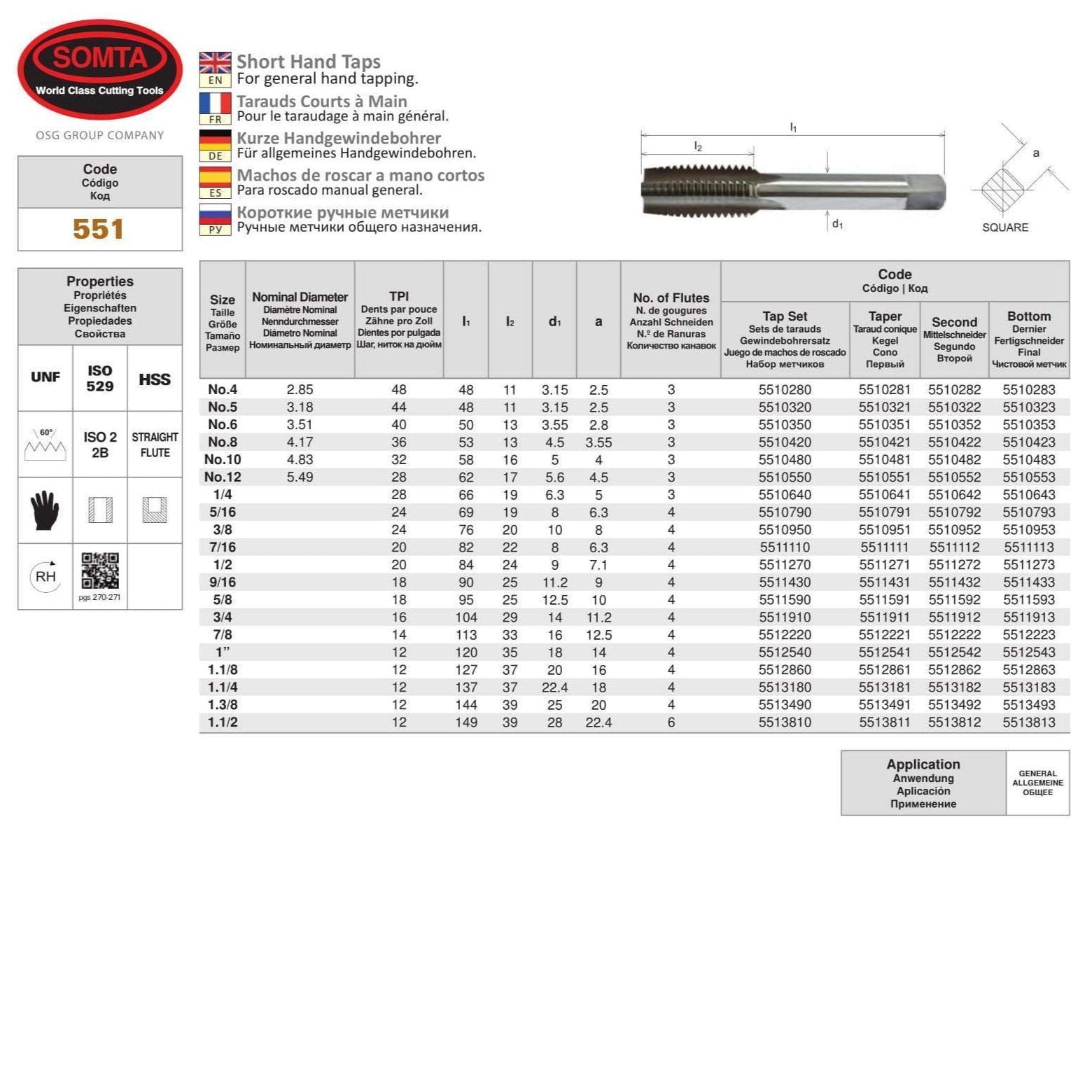 Twin Eagle Imports - Somta Series 551 - HSS Short Hand Tap No.6 UNF Second (Intermediate)