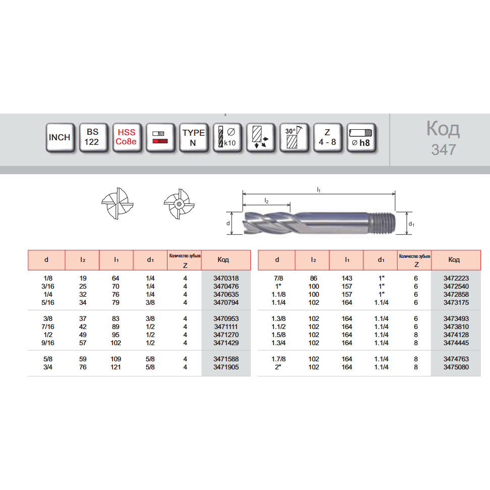 SOMTA Manufacturing Somta 4 Flute 7/16 HSS-Co8 Multi-Purpose End Mill