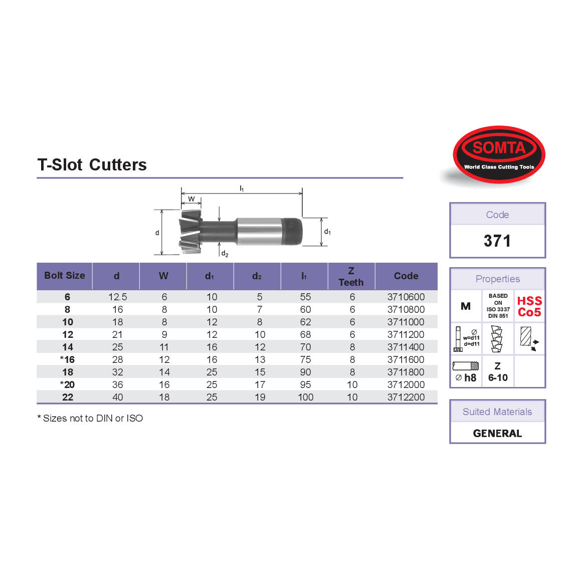 SOMTA MILLING CUTTERS Somta Series 371 – 20MM HSS-Co T-Slot Cutter