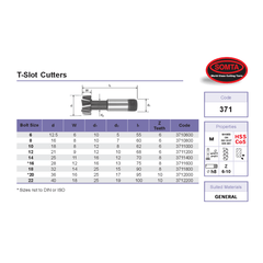 SOMTA MILLING CUTTERS Somta Series 371 – 8MM HSS-Co T-Slot Cutter