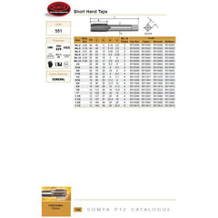 Somta Series 551 - HSS Short Hand Tap 3/4" UNF Second (Intermediate) - Twin Eagle Imports