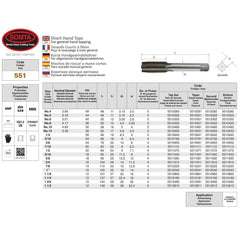 Somta Series 551 - HSS Short Hand Tap No.8 UNF Taper - Twin Eagle Imports