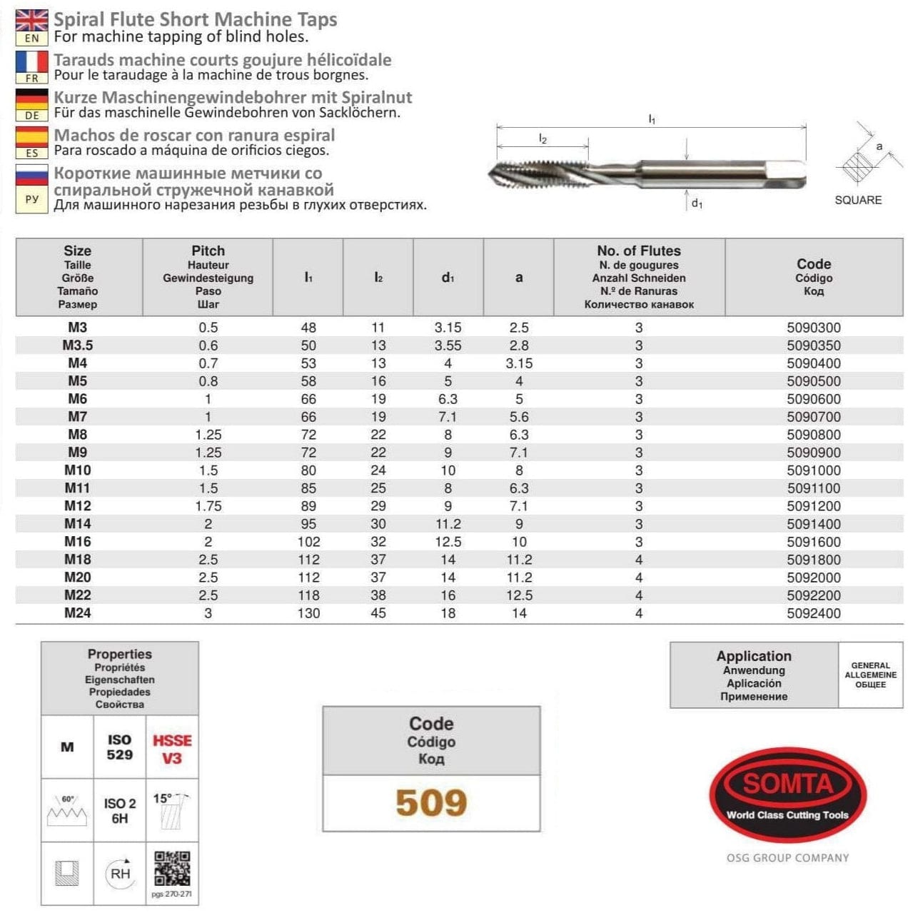 SOMTA Taps & Dies Somta Series 509 - HSSE-V Spiral Flute Metric Tap M5 X 1  (Standard)