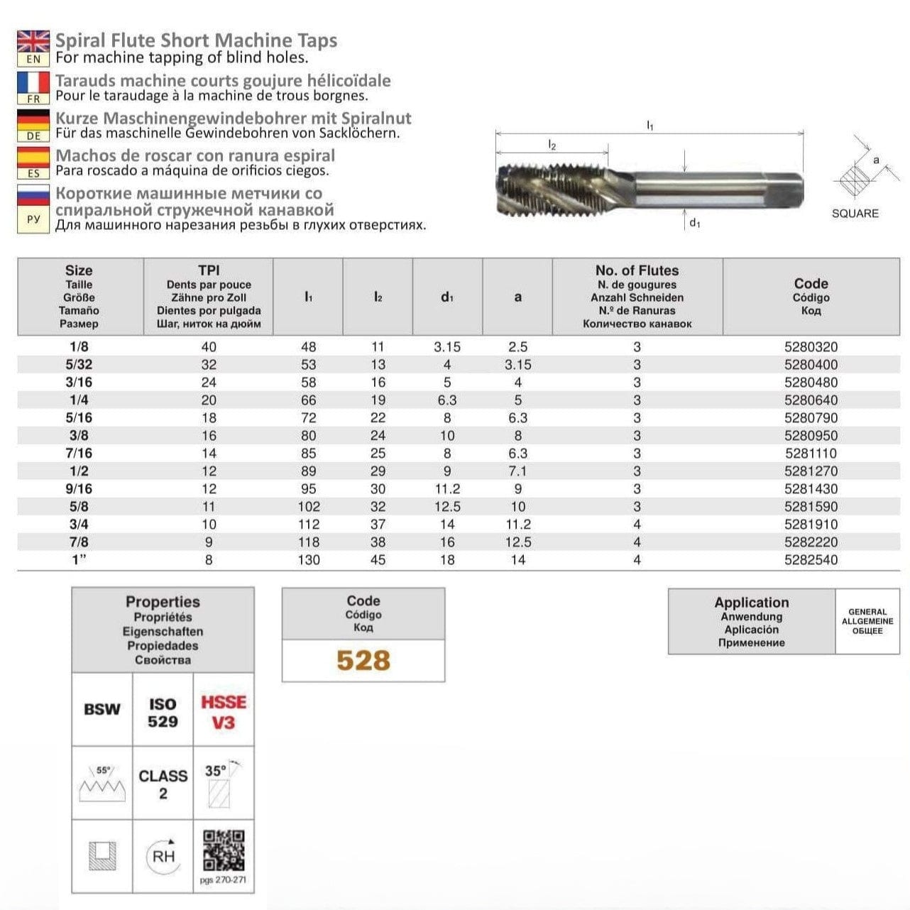 SOMTA Taps & Dies Somta Series 528 - HSSE-V Spiral Flute Tap BSW 5/16" (Standard)