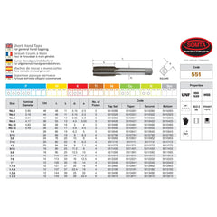 SOMTA Taps & Dies Somta Series 551 - HSS Straight Flute Short Hand Second (Intermediate) Tap UNF 1-1/8" x 12 TPI