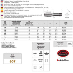 SOMTA Taps & Dies SOMTA - Series 907 Carbon Steel BSPF Tap 1-1/2" Taper (Parallel Form)