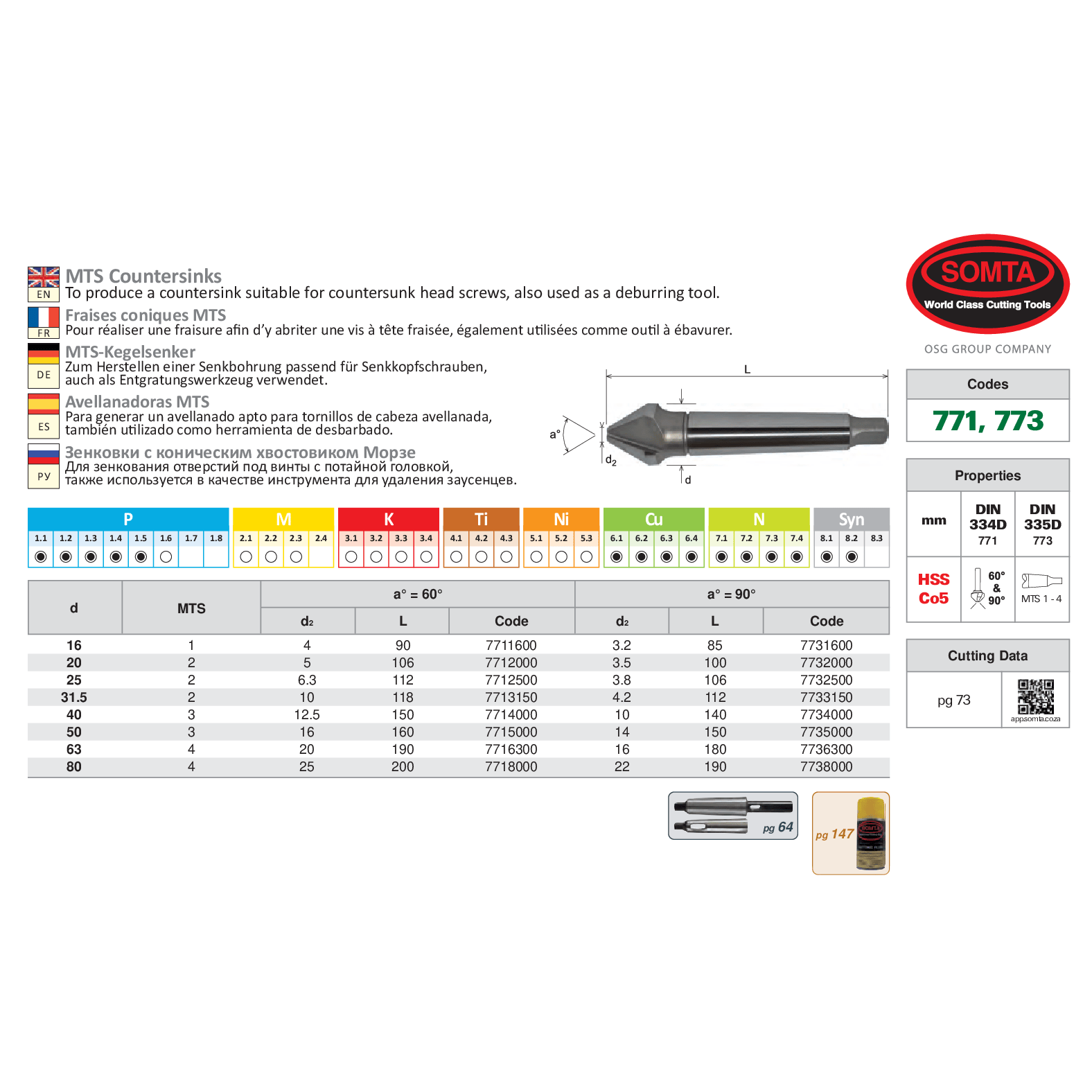 SOMTA TOOLS PTY LTD Countersink Somta Series 773 – 25 x 90° HSS MT2 Countersink