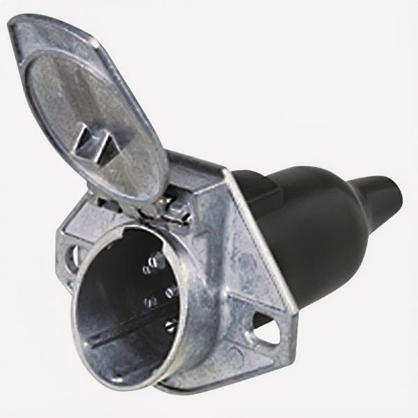 TEI Truck Electrical Heavy-Duty 7-Pin Round Trailer Socket Die-Cast Zinc Protective Boot & Locking Tab