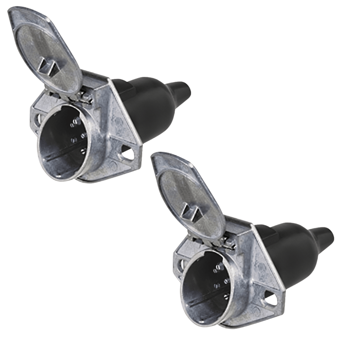 TEI Truck Electrical X2 Heavy-Duty 7-Pin Round Trailer Socket Die-Cast Zinc Protective Boot & Locking Tab