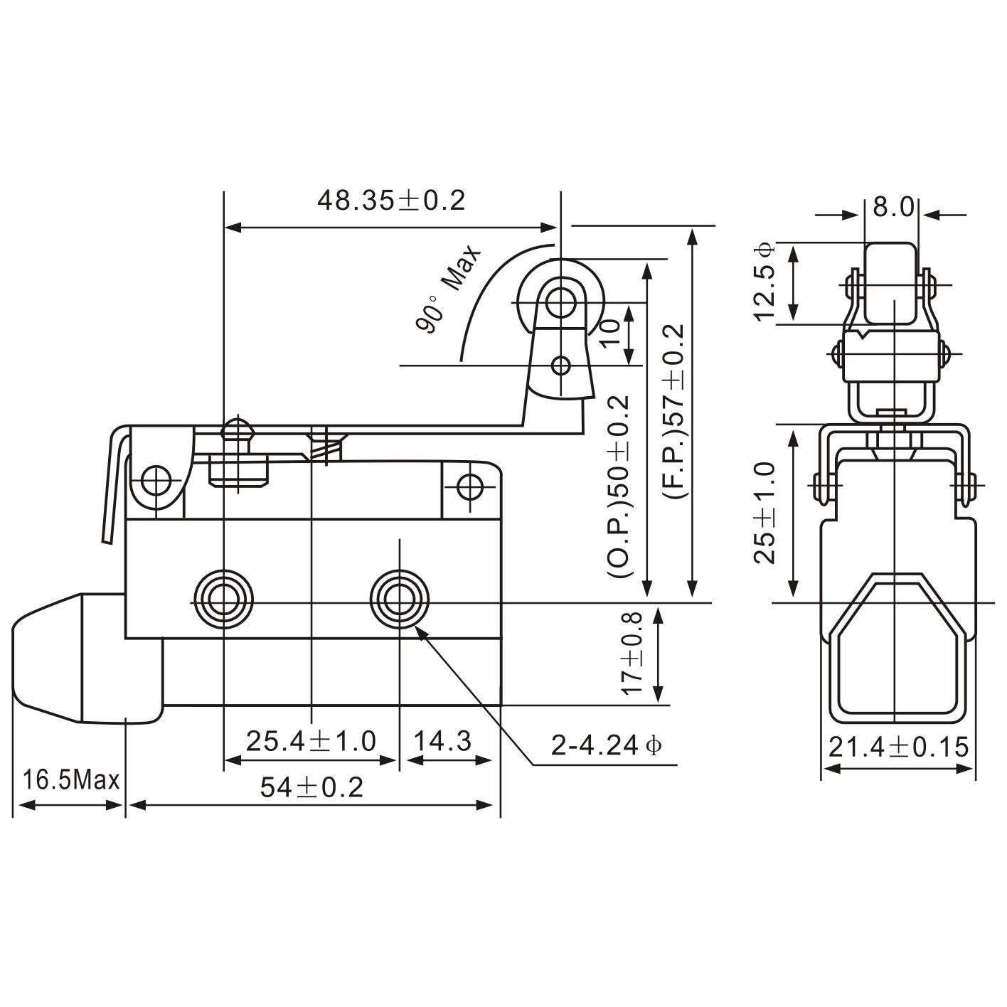 Tianyi Switch AZ-7124 Angled Lever with Roller Limit Switch