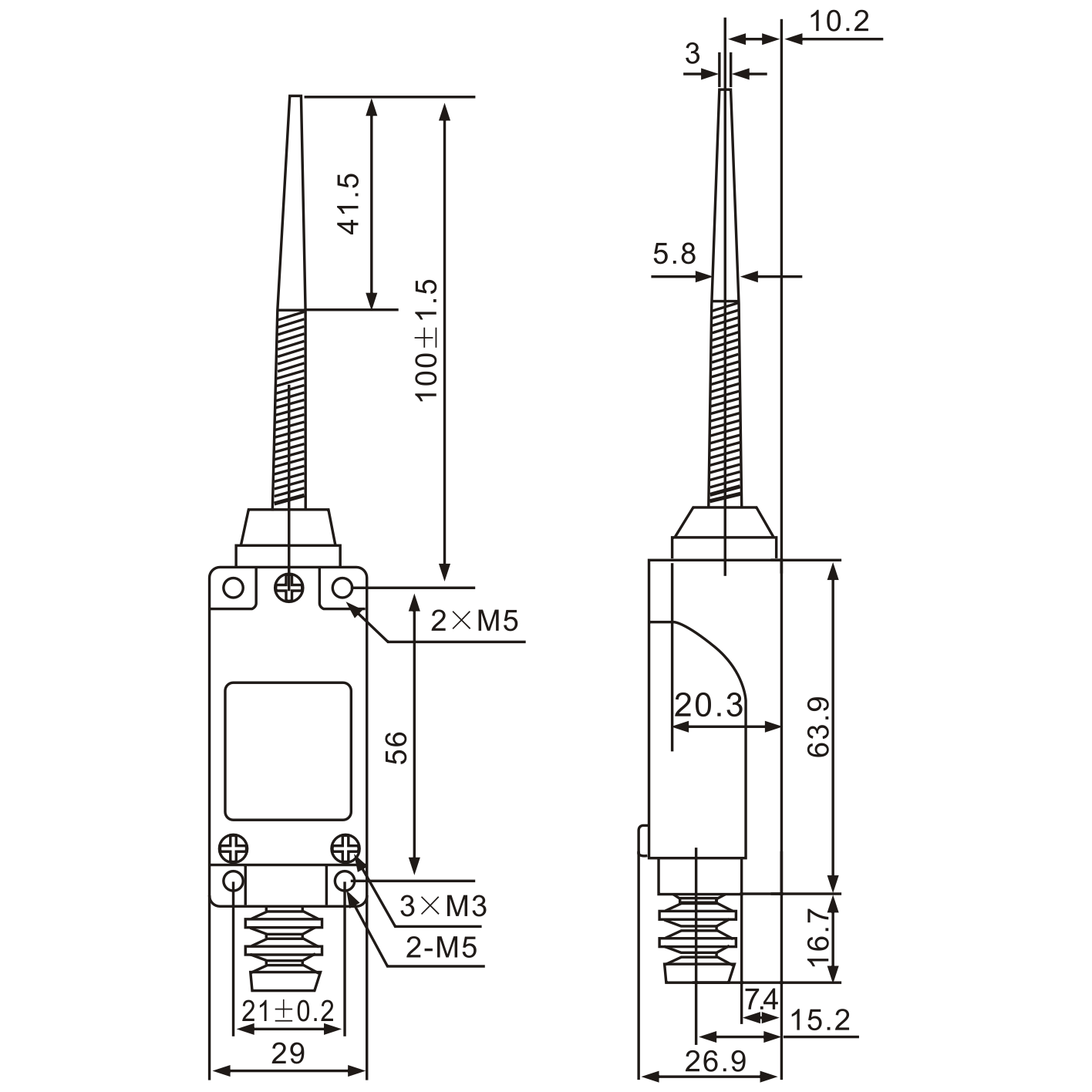 Tianyi Switch ME-8166 Flexible Coil Spring Momentary Limit Switch
