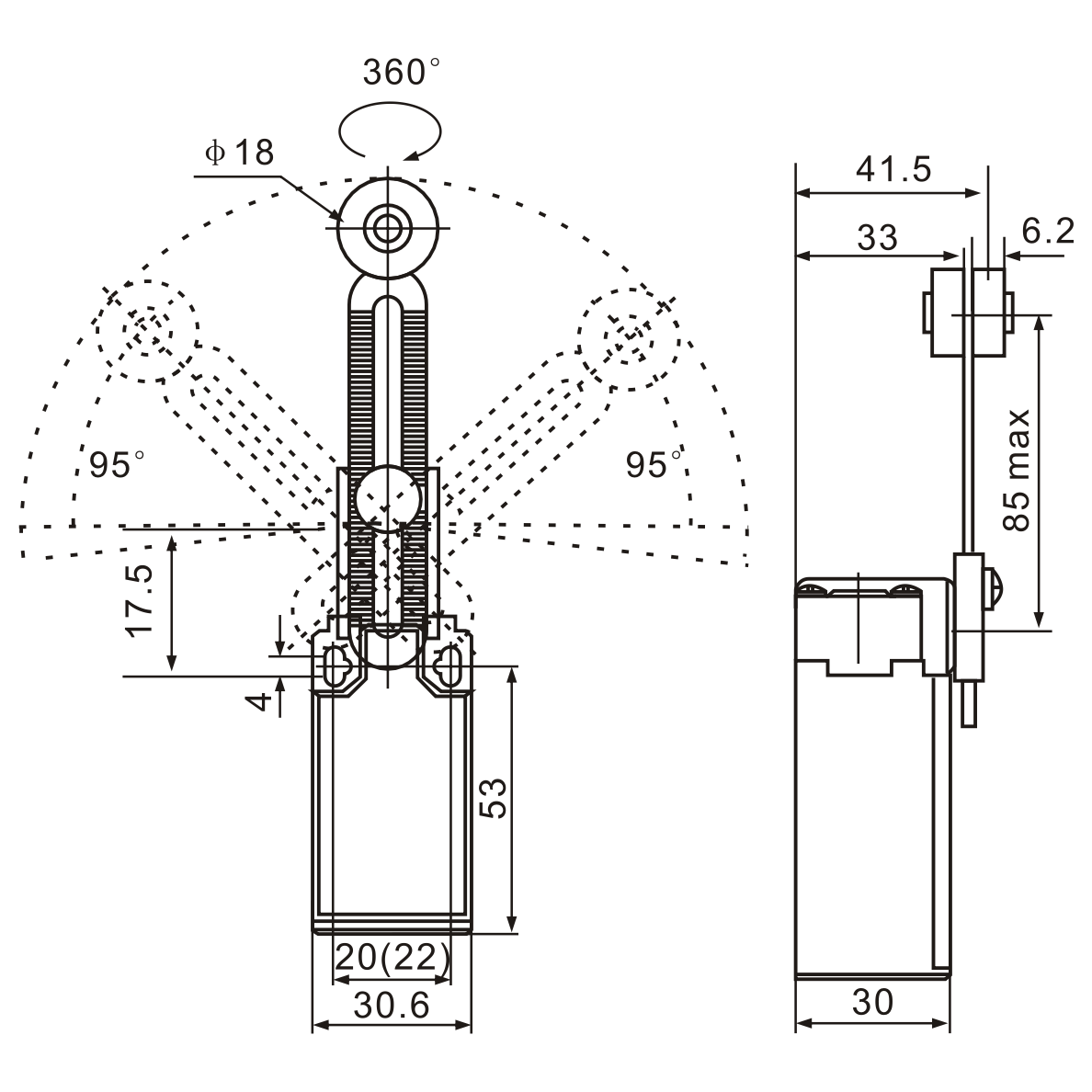 Tianyi Switch XCK-131 Adjustable Roller Lever Arm Limit Switch
