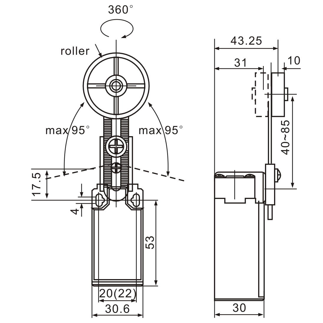 Tianyi Switch XCK-191 Adjustable Big Top-Roller Lever Actuator Limit Switch